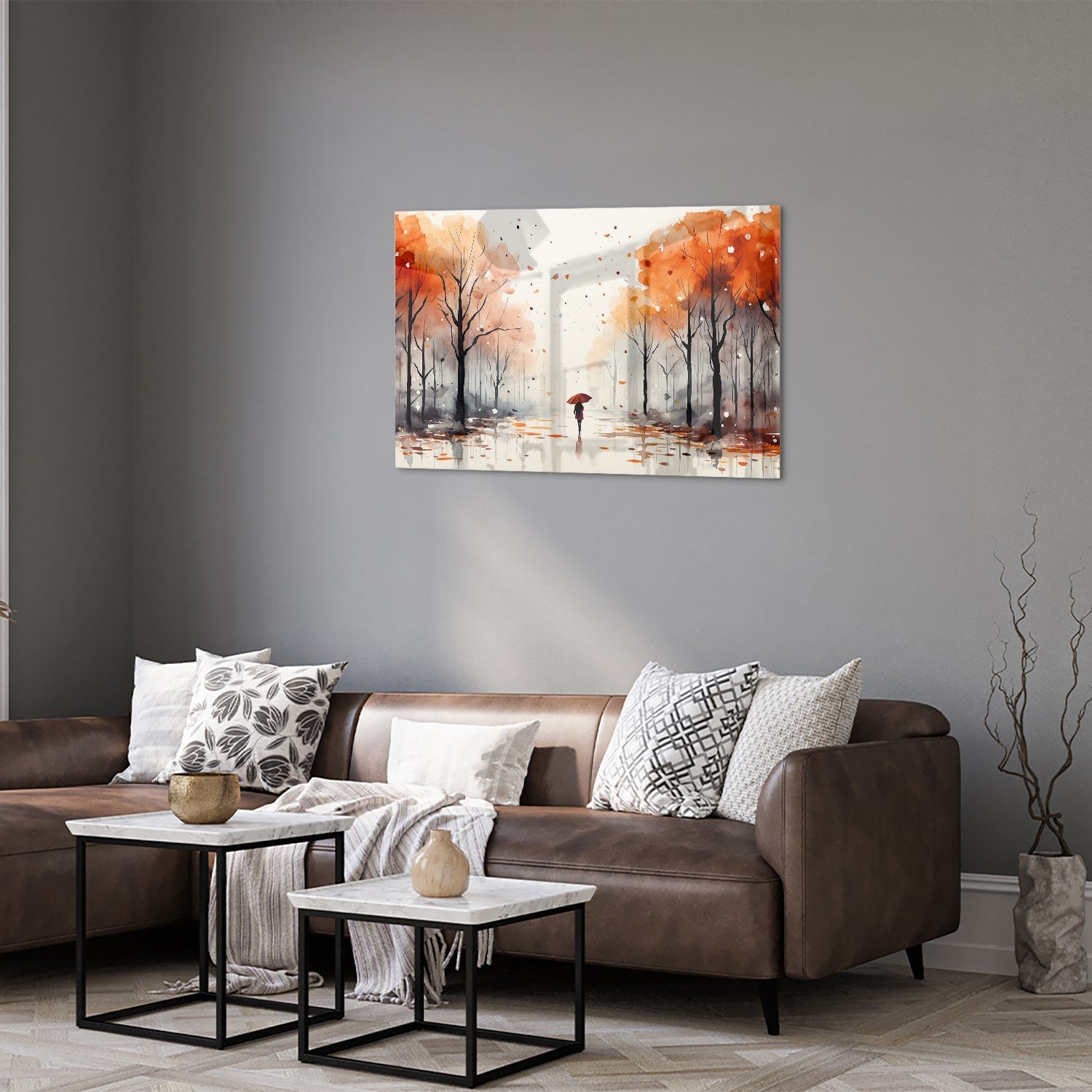 Zauberhaftes Glasbild mit Herbstlandschaft – Glasbild aus Sicherheitsglas, Größe 50x50_rond