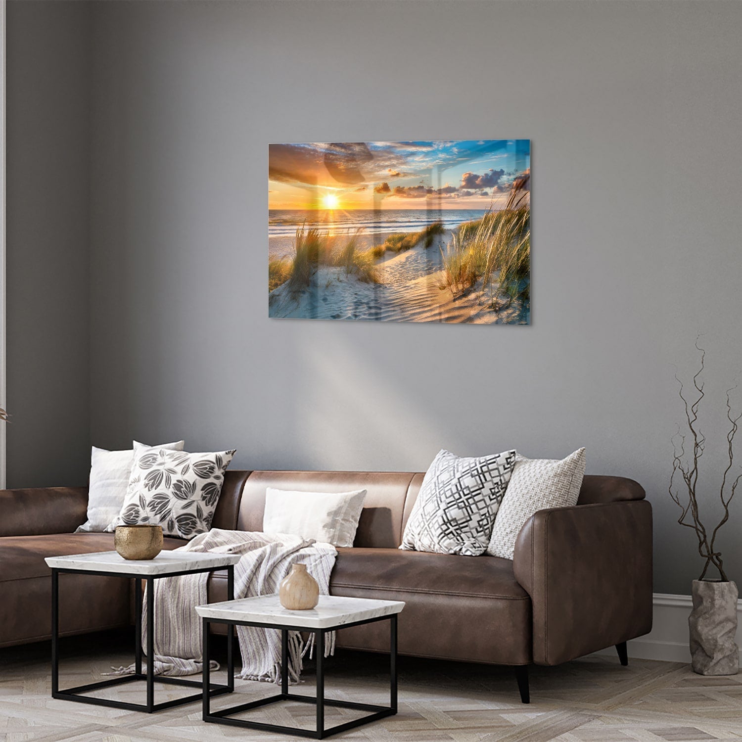 Glasbild – Sonnenuntergang am Strand – Glasbild aus Sicherheitsglas, Größe 50x50_rond