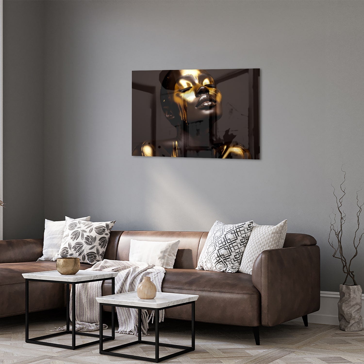Elegantes Glasbild mit goldenen Akzenten – Glasbild aus Sicherheitsglas, Größe 50x50_rond