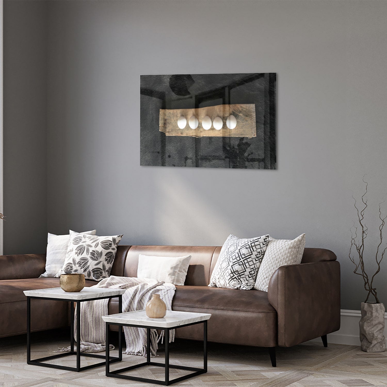 Elegantes Glasbild mit beleuchteten Akzenten – Glasbild aus Sicherheitsglas, Größe 50x50_rond
