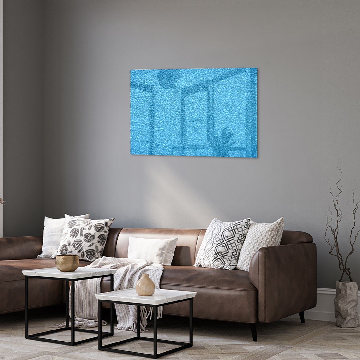 Modernes blaues Glasbild für ein stilvolles Interieur – Glasbild aus Sicherheitsglas, Größe 50x50_rond
