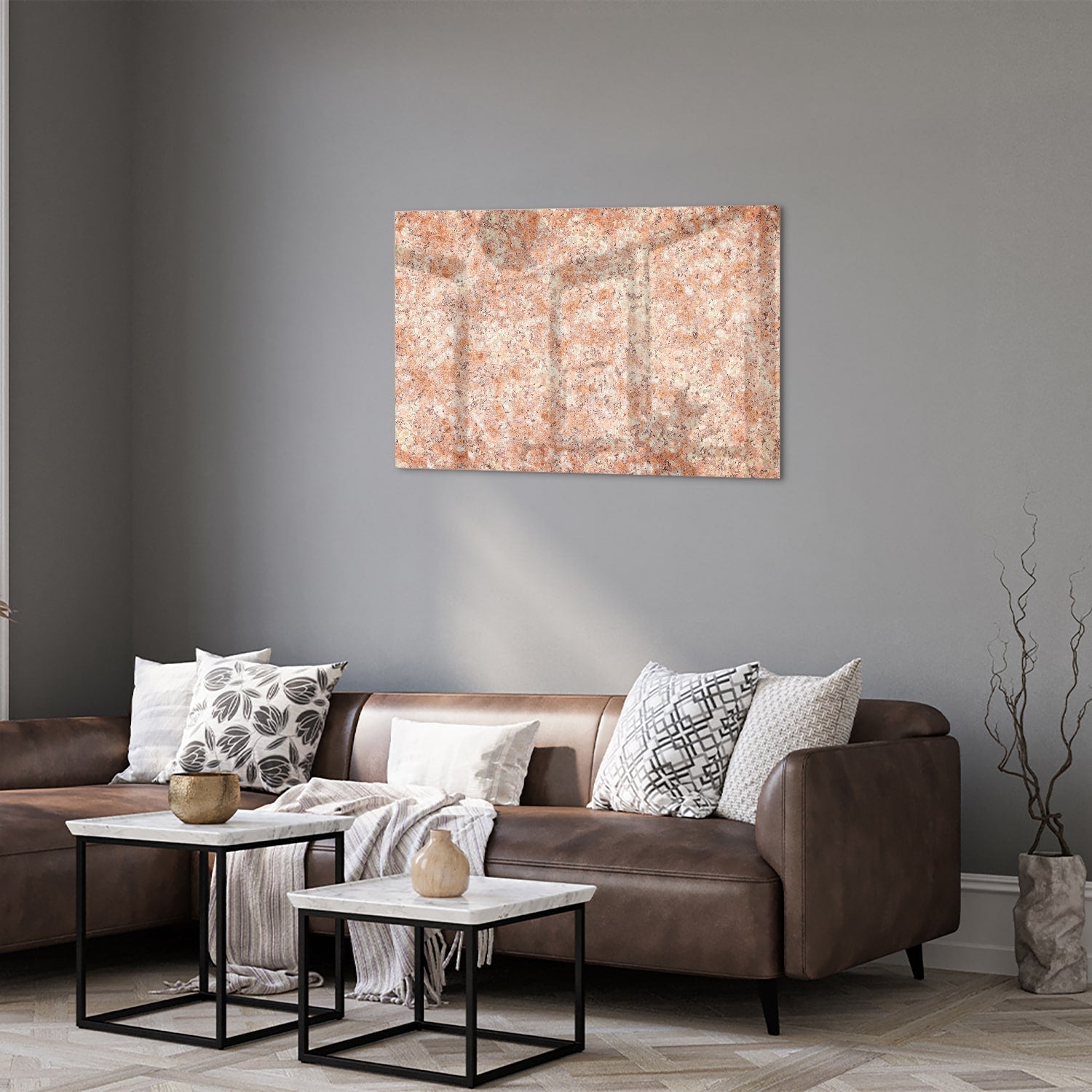 Glasbild in sanftem Rosa und Gold – Glasbild aus Sicherheitsglas, Größe 50x50_rond