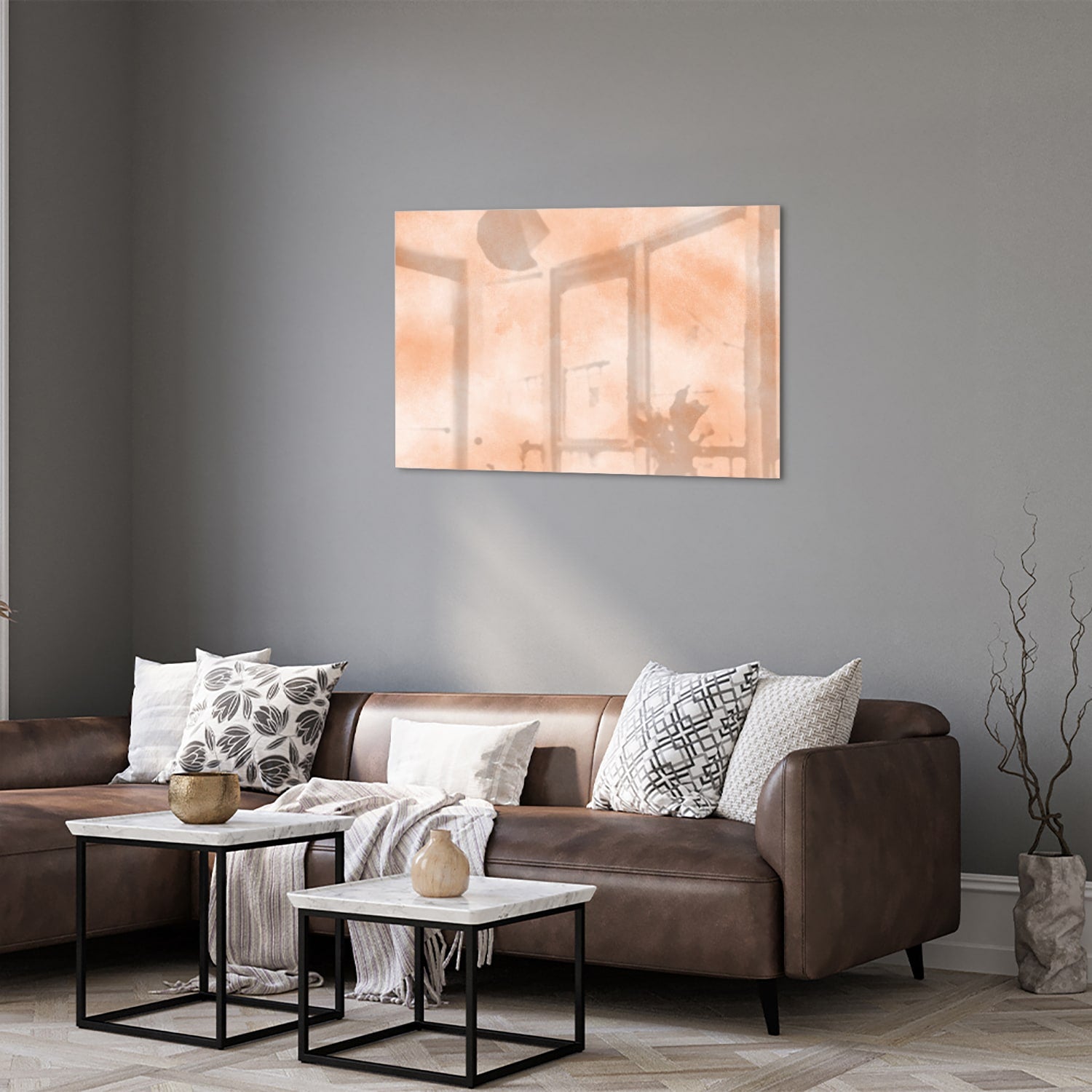 Glasbild in warmen Farbtönen für ein elegantes Interieur – Glasbild aus Sicherheitsglas, Größe 50x50_rond