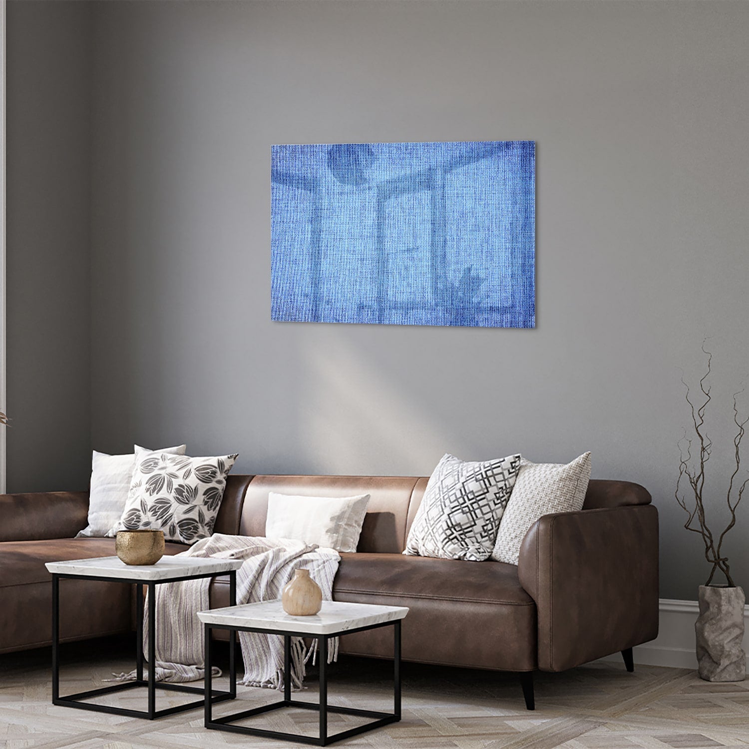 Elegantes blaues Glasbild für moderne Innenräume – Glasbild aus Sicherheitsglas, Größe 50x50_rond