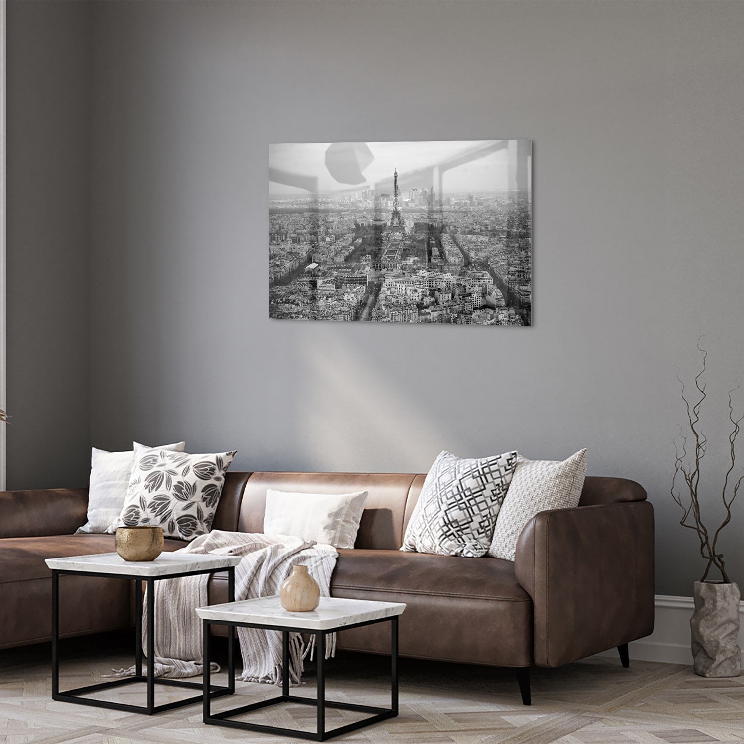 Schwarz-Weiß-Glasbild mit Paris-Motiv – Glasbild aus Sicherheitsglas, Größe 50x50_rond