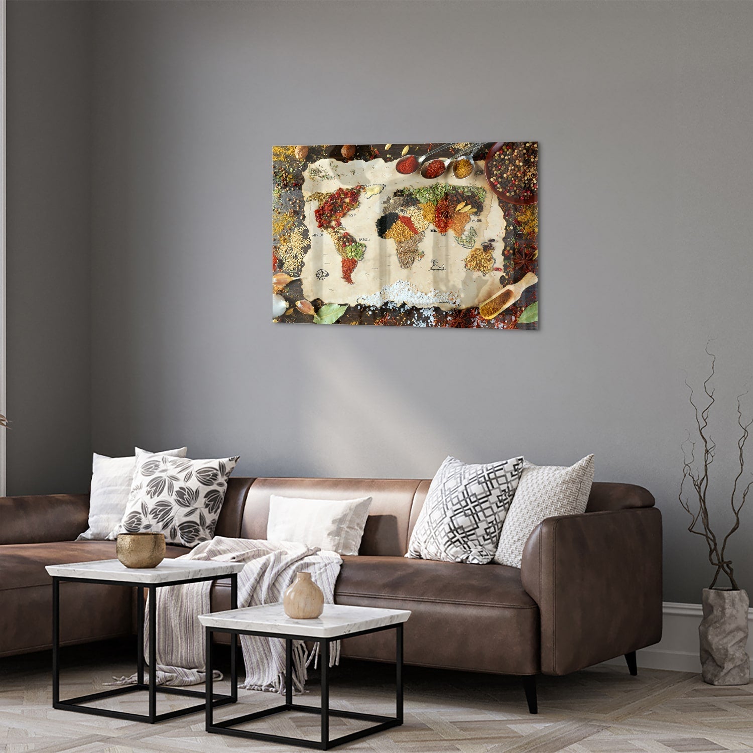 Farbenfrohes Glasbild mit Früchten und Gewürzen – Glasbild aus Sicherheitsglas, Größe 50x50_rond