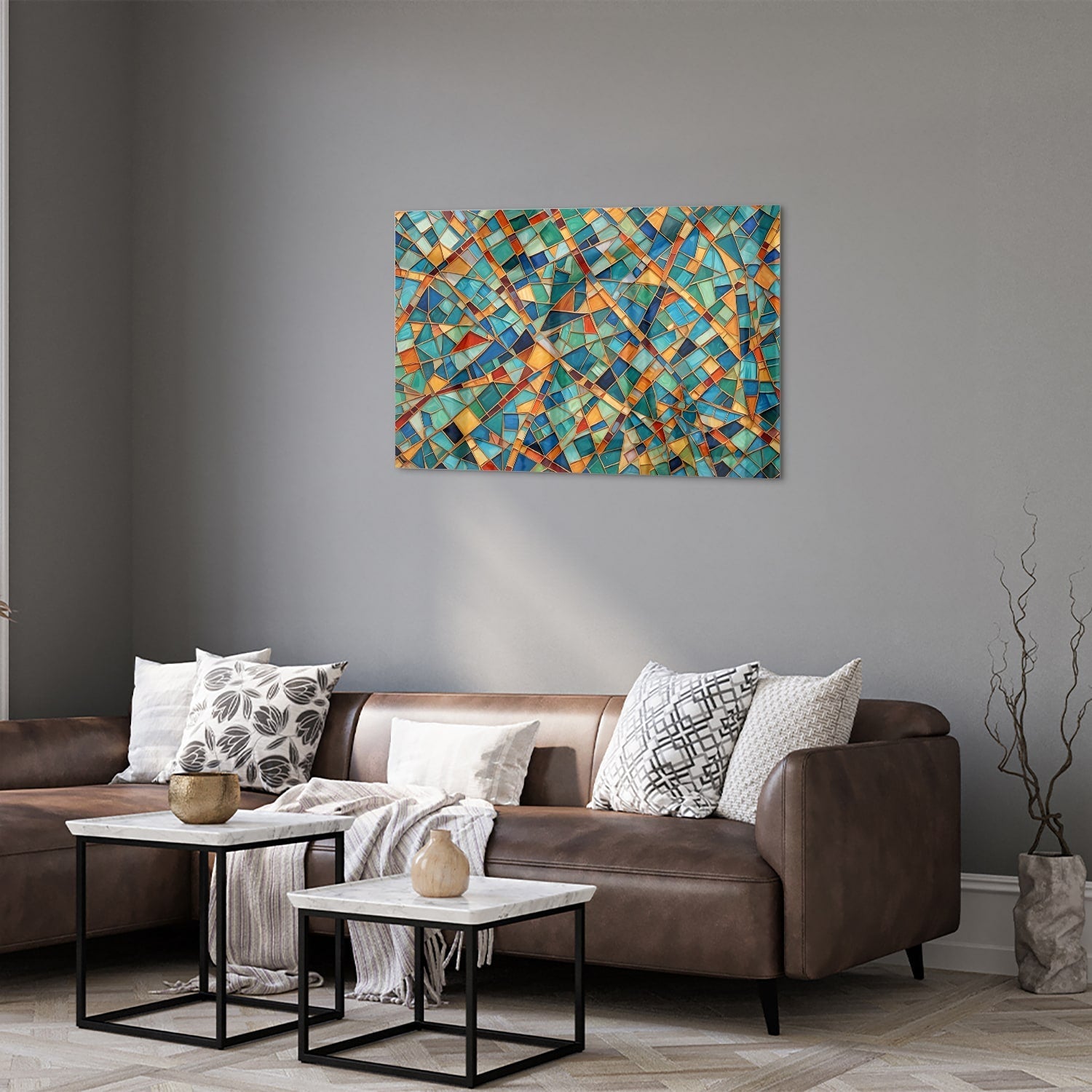 Farbenfrohes abstraktes Glasbild für Ihr Interieur – Glasbild aus Sicherheitsglas, Größe 50x50_rond