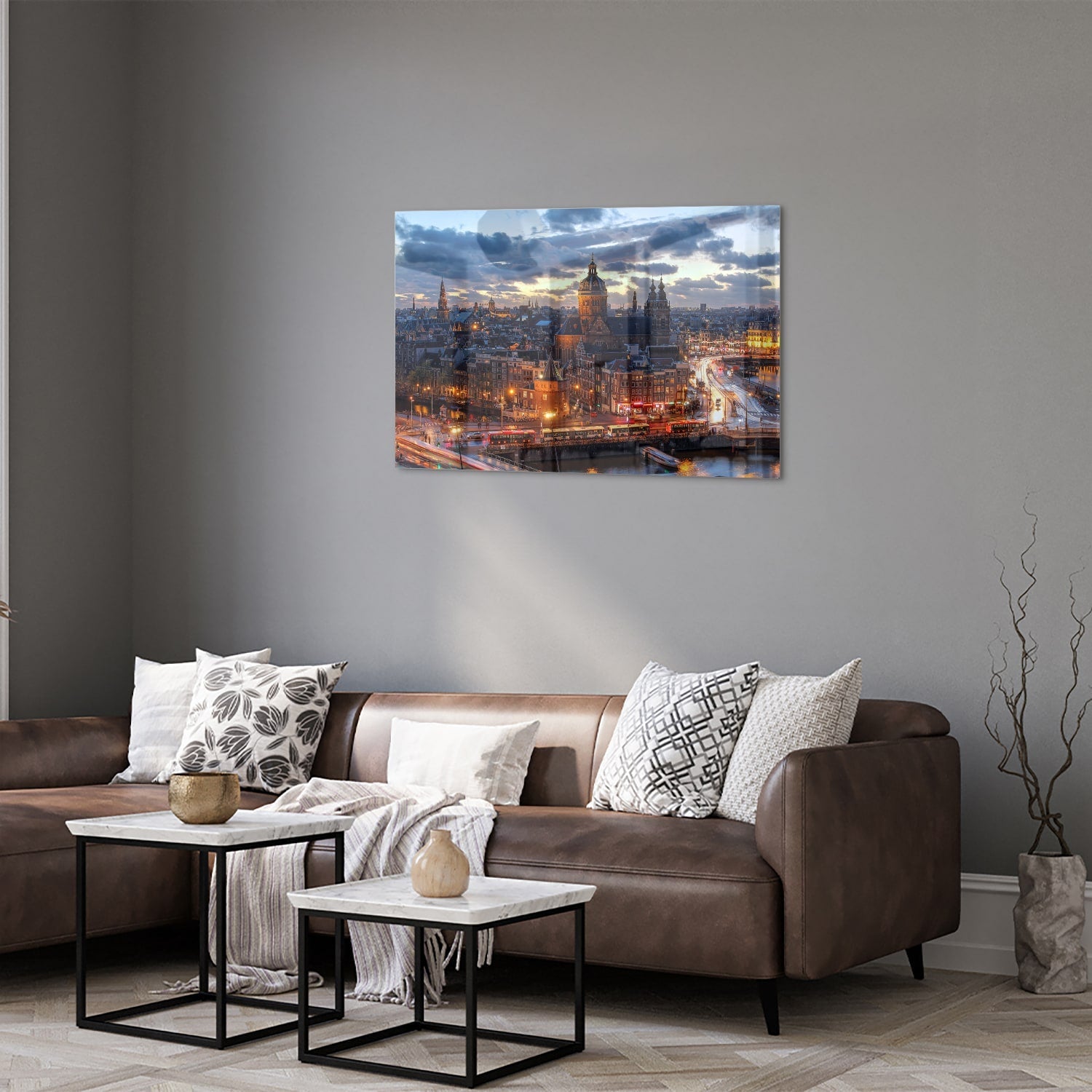 Stimmungsvolles Glasbild mit urbaner Landschaft – Glasbild aus Sicherheitsglas, Größe 50x50_rond