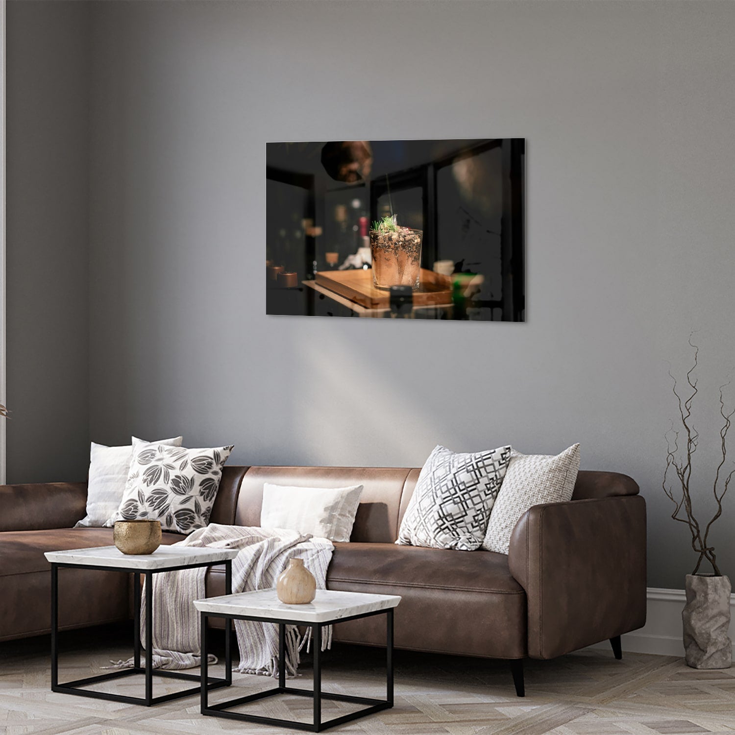 Stilvolles Glasbild mit einem Cocktail – Glasbild aus Sicherheitsglas, Größe 50x50_rond