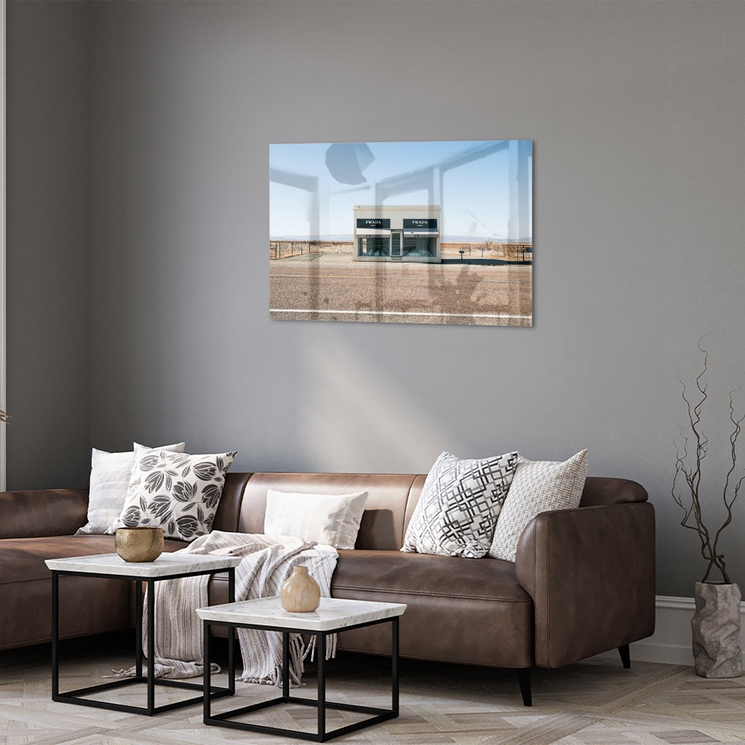 Modernes Glasbild mit einer Wüstenlandschaft – Glasbild aus Sicherheitsglas, Größe 50x50_rond