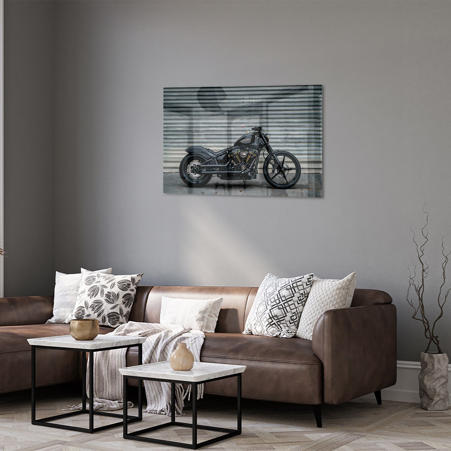 Stilvolles Glasbild mit einem Motorrad – Glasbild aus Sicherheitsglas, Größe 50x50_rond