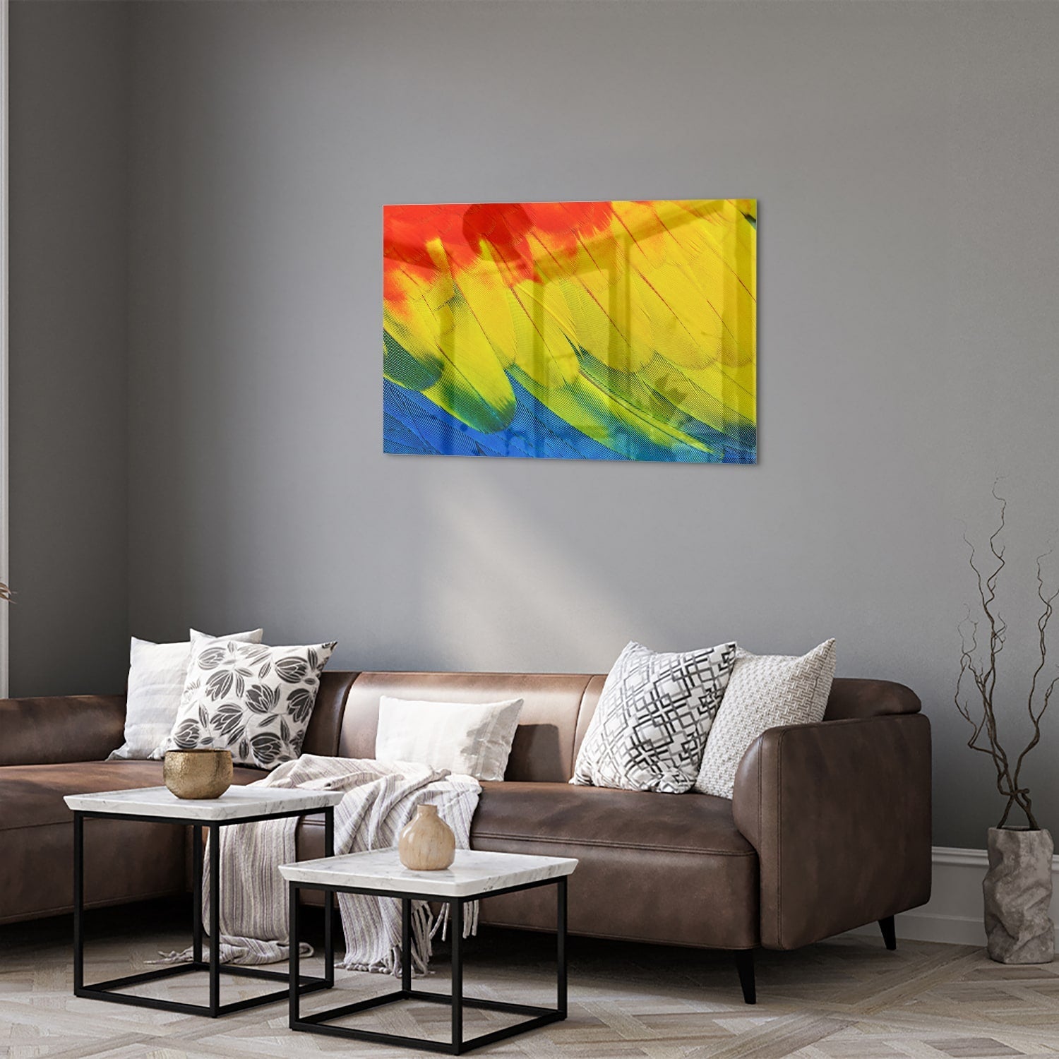 Farbenfrohes Glasbild mit abstrakten Wellen – Glasbild aus Sicherheitsglas, Größe 50x50_rond