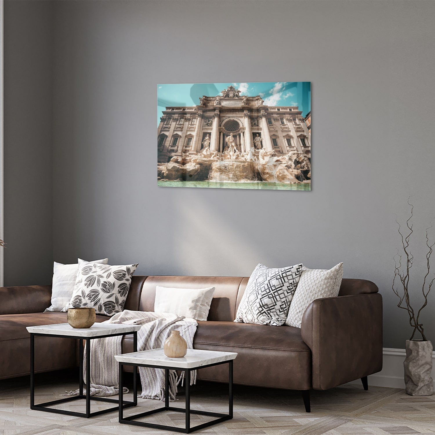 Glasbild mit dem Trevi-Brunnen in Rom – Glasbild aus Sicherheitsglas, Größe 50x50_rond