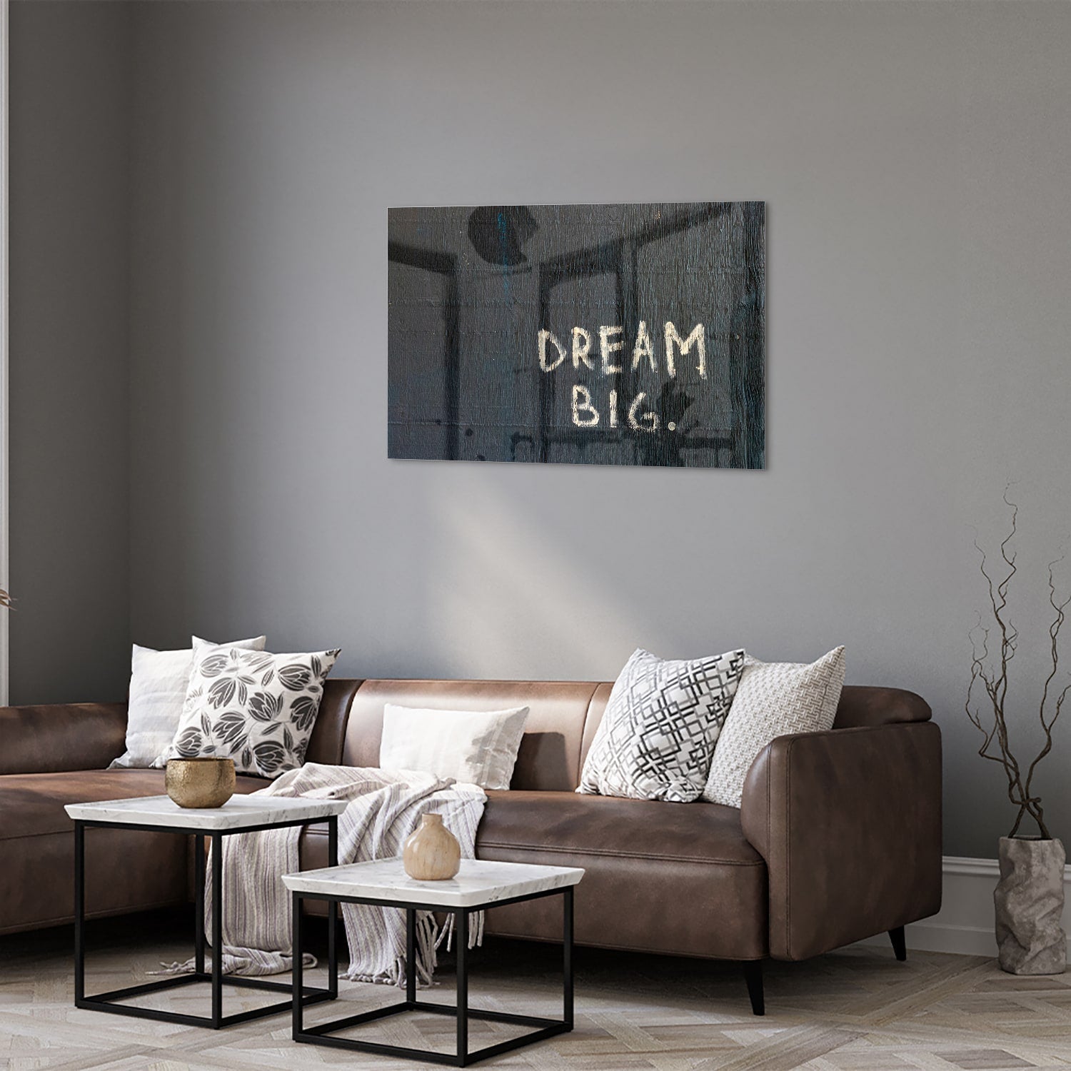 Glasbild 'Dream Big' für ein modernes Interieur – Glasbild aus Sicherheitsglas, Größe 50x50_rond