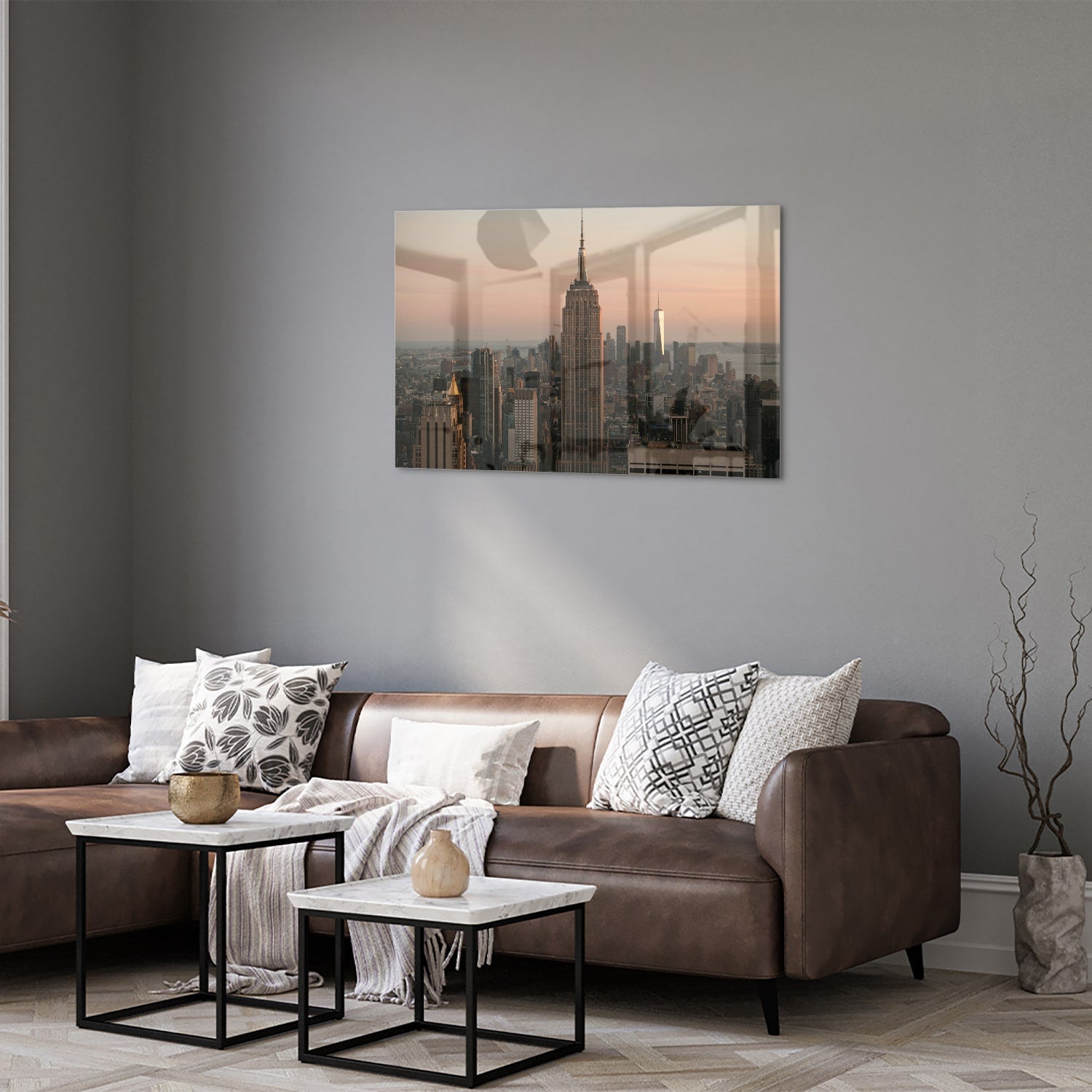 Glasbild mit dem Empire State Building – Glasbild aus Sicherheitsglas, Größe 50x50_rond