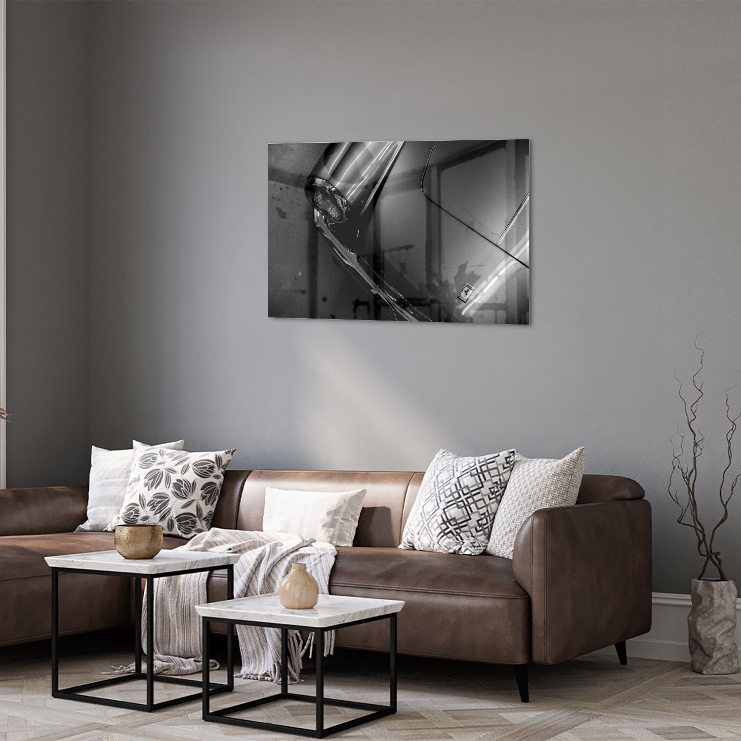 Elegantes Glasbild mit modernem abstraktem Design – Glasbild aus Sicherheitsglas, Größe 50x50_rond