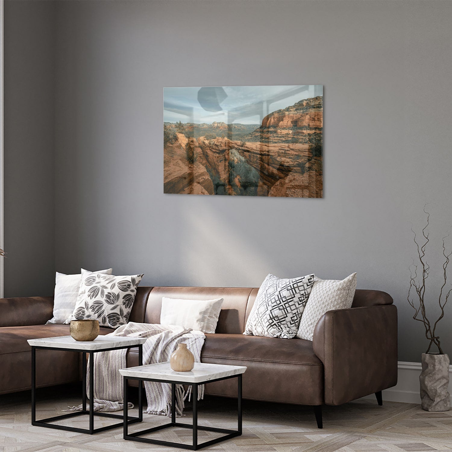 Atemberaubendes Glasbild mit Bergen – Glasbild aus Sicherheitsglas, Größe 50x50_rond