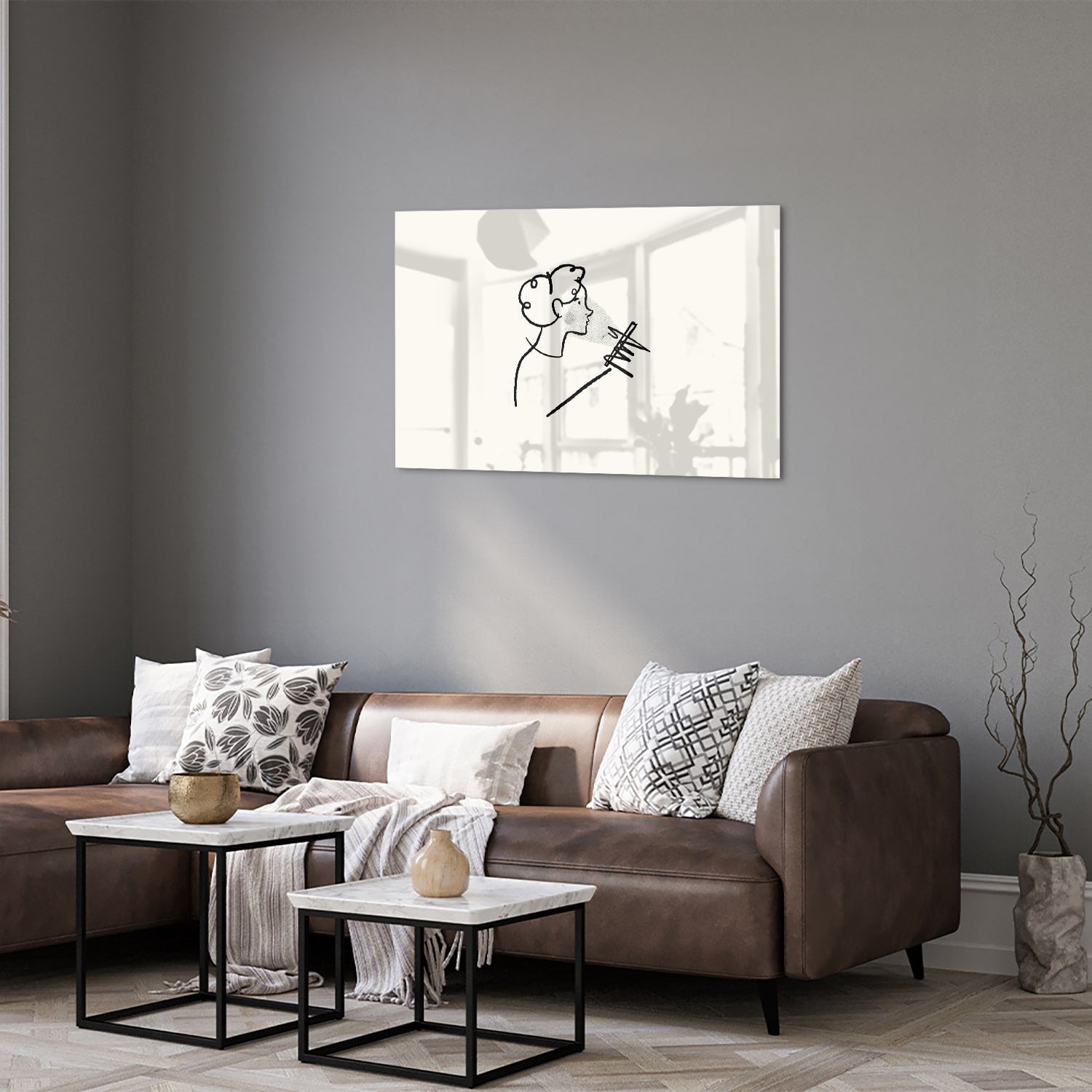 Minimalistisches Glasbild mit moderner Illustration – Glasbild aus Sicherheitsglas, Größe 50x50_rond