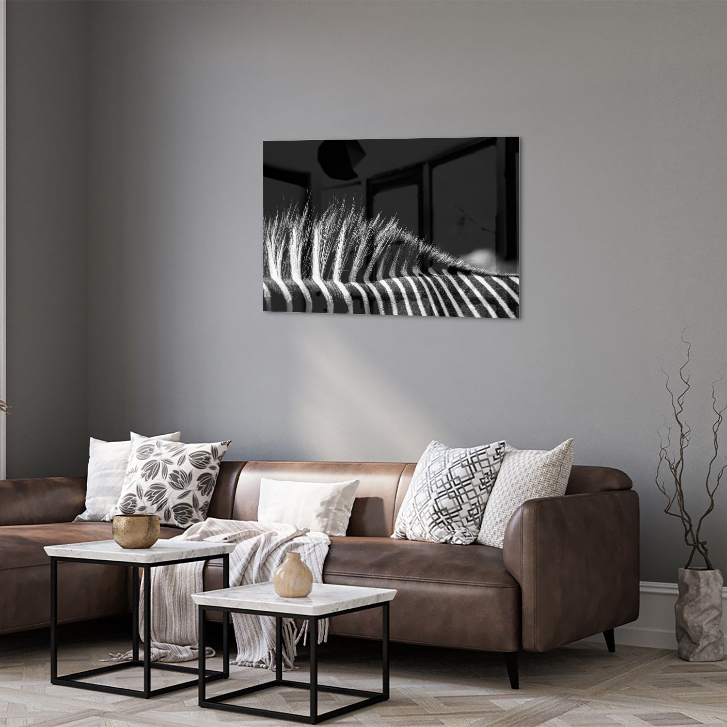 Modernes Schwarz-Weiß-Glasbild – Glasbild aus Sicherheitsglas, Größe 50x50_rond