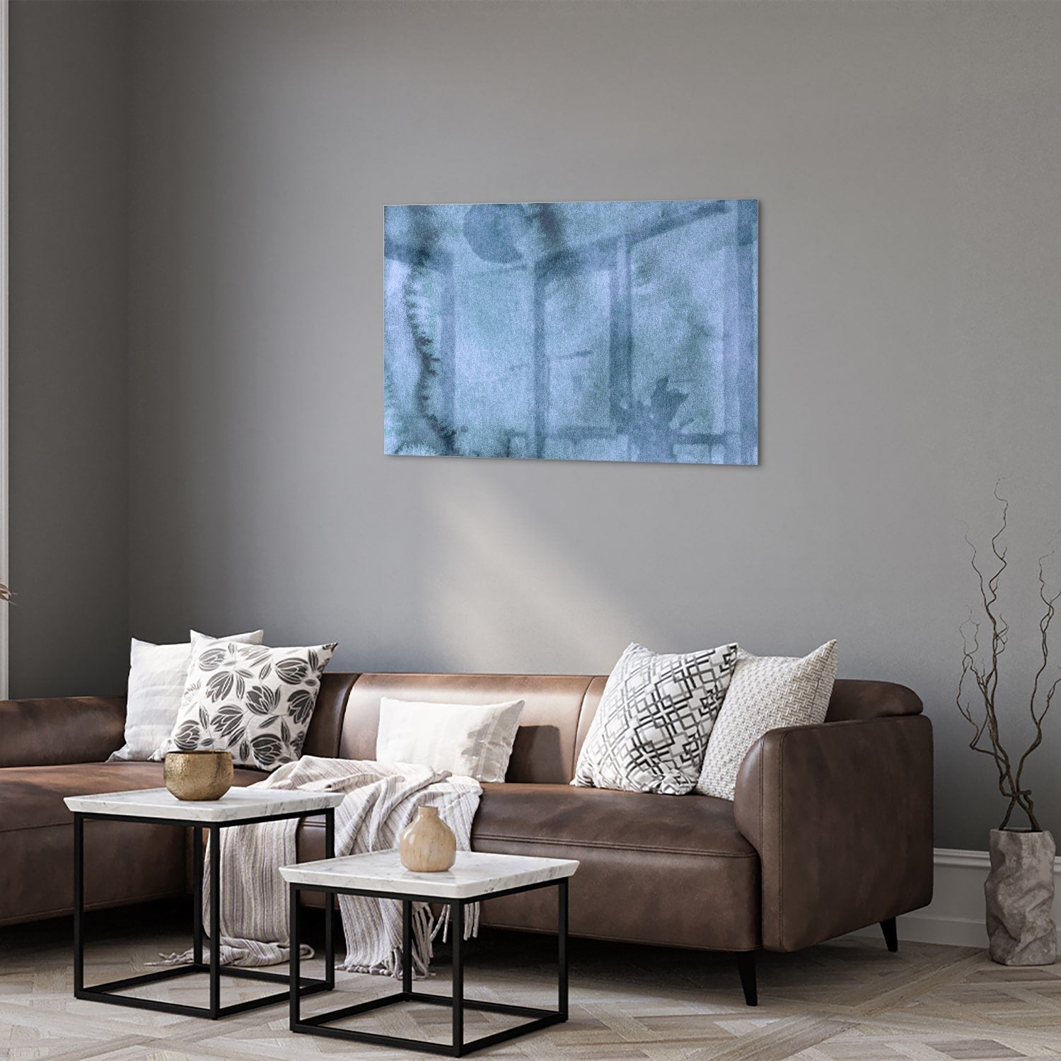 Modernes Glasbild in blauen Farbtönen – Glasbild aus Sicherheitsglas, Größe 50x50_rond
