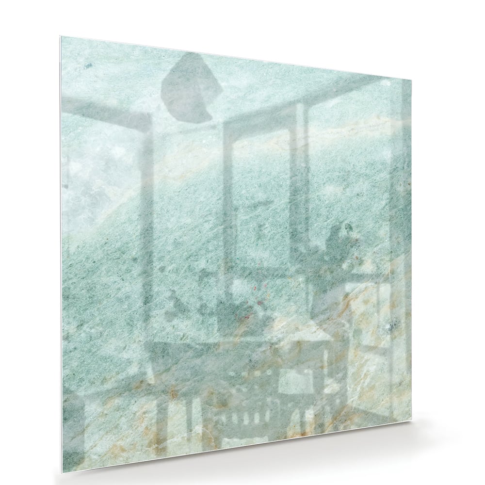 Abstraktes Glasbild in raffinierten Grüntönen – Glasbild aus Sicherheitsglas, Größe 100x70