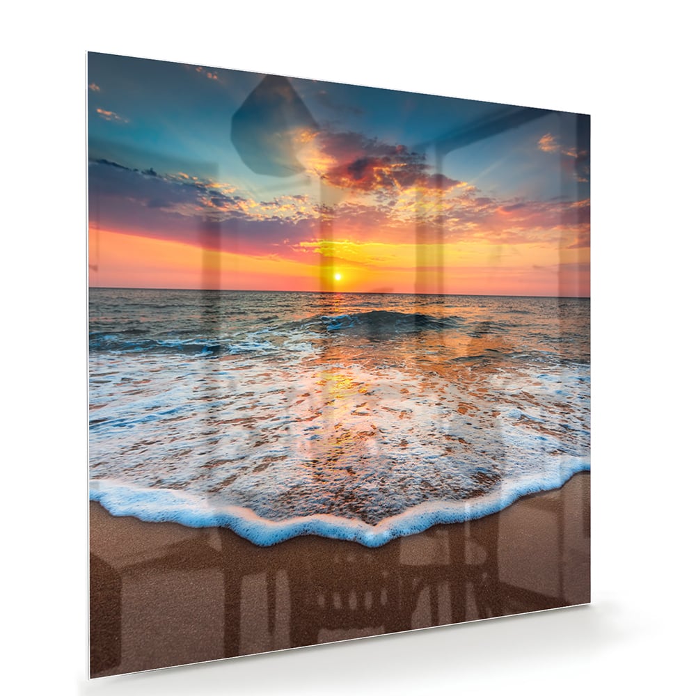 Glasbild – Sonnenuntergang am Strand – Glasbild aus Sicherheitsglas, Größe 100x70
