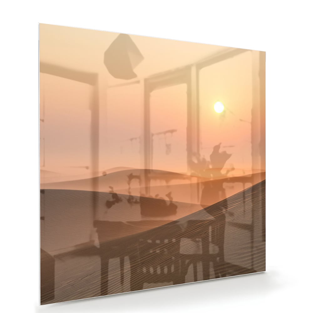 Glasbild mit Sonnenuntergang in warmen Farbtönen – Glasbild aus Sicherheitsglas, Größe 100x70