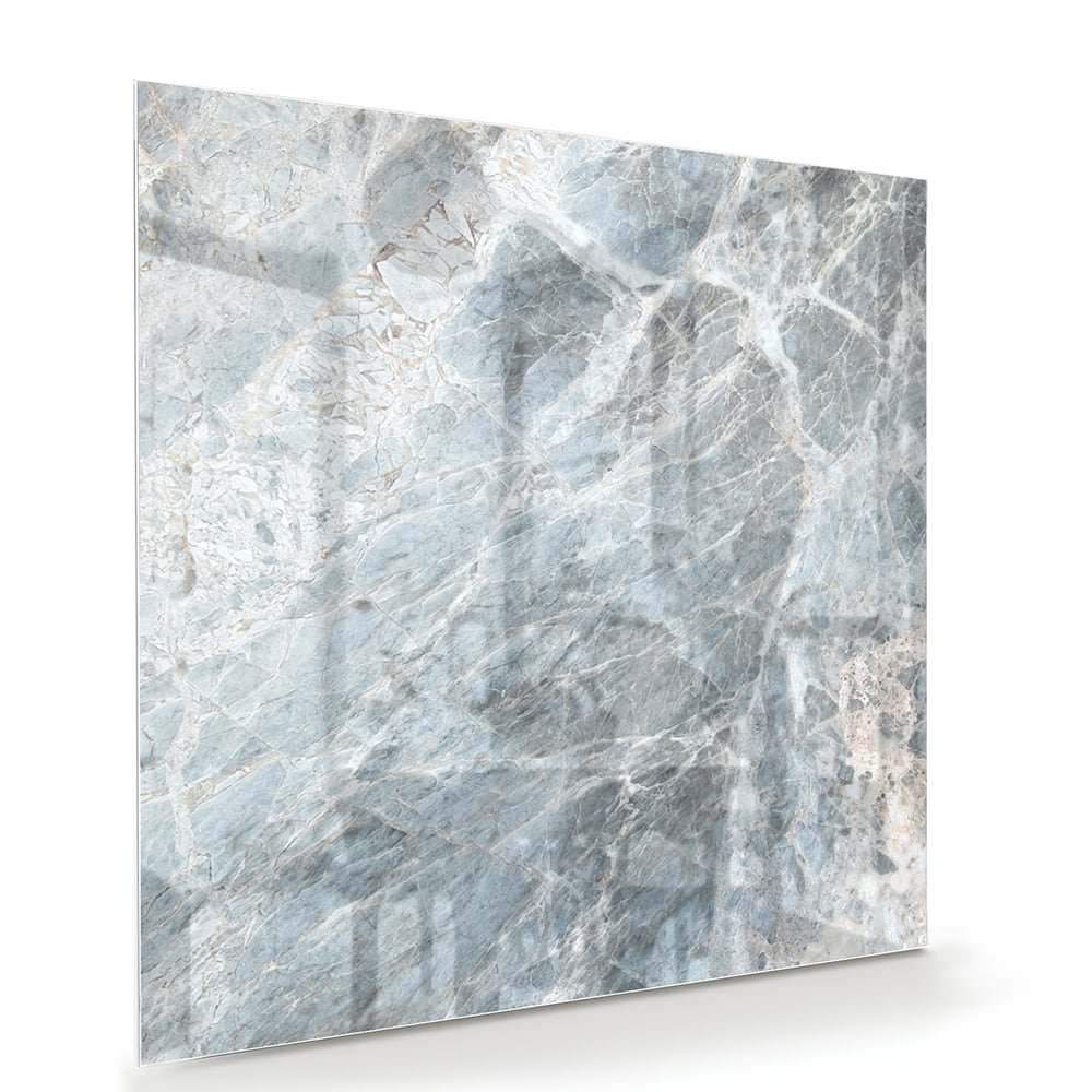 Glasbild mit Marmoroptik in Blau und Grau – Glasbild aus Sicherheitsglas, Größe 100x70