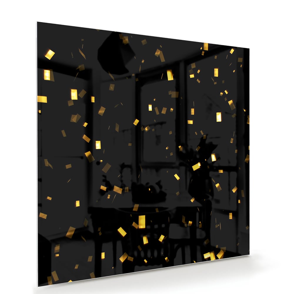 Schwarzes Glasbild mit goldenem Konfetti – Glasbild aus Sicherheitsglas, Größe 100x70