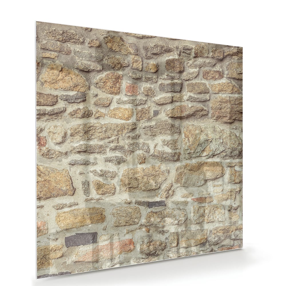 Glasbild mit rustikaler Steinwand – Glasbild aus Sicherheitsglas, Größe 100x70