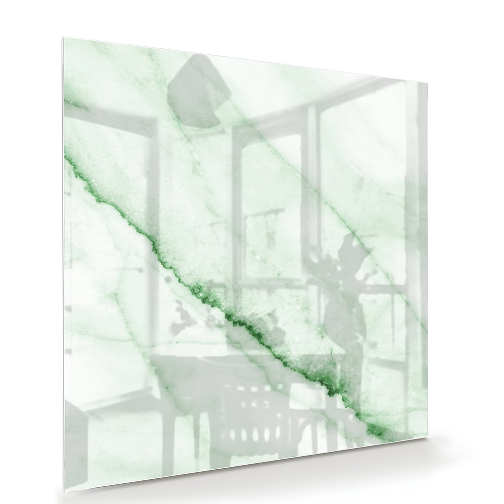 Elegantes Glasbild mit grüner Marmoroptik – Glasbild aus Sicherheitsglas, Größe 100x70