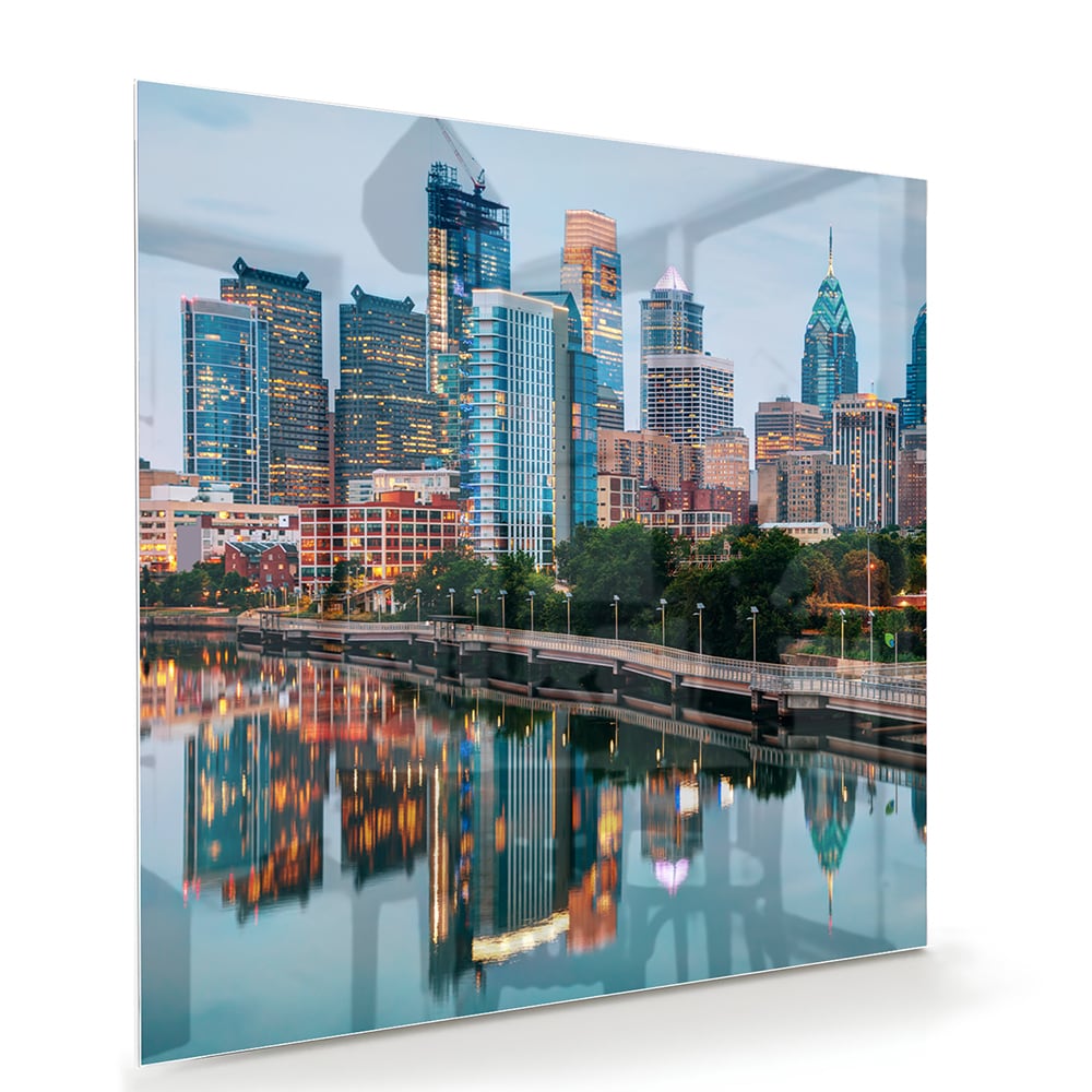 Modernes Glasbild mit Stadtansicht – Glasbild aus Sicherheitsglas, Größe 100x70