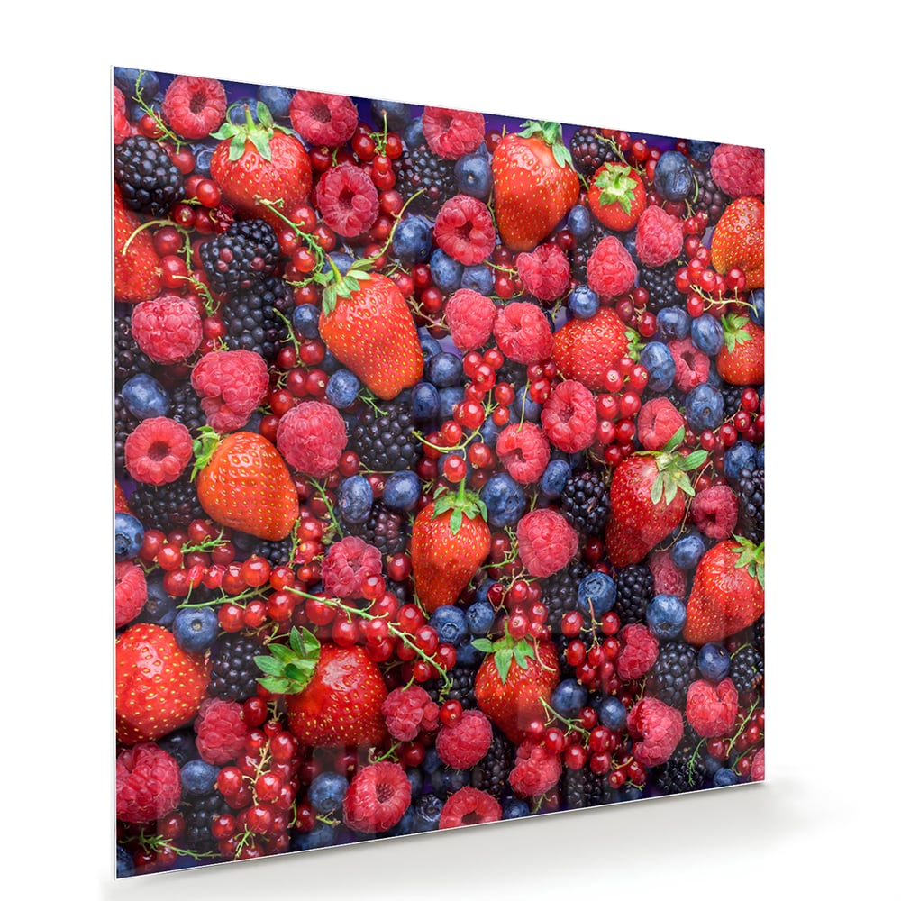 Farbenfrohes Glasbild mit Beeren und Früchten – Glasbild aus Sicherheitsglas, Größe 100x70