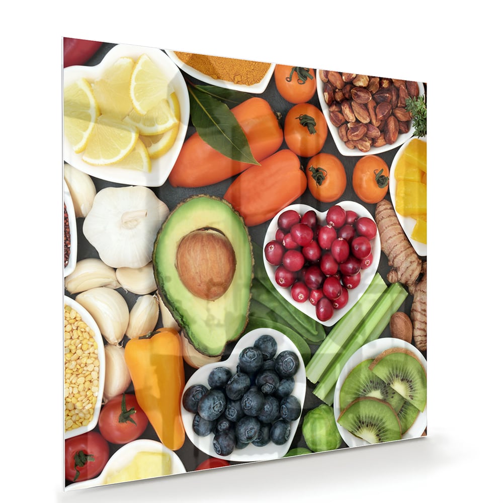 Fröhliches Glasbild mit Früchten für die Küche – Glasbild aus Sicherheitsglas, Größe 100x70