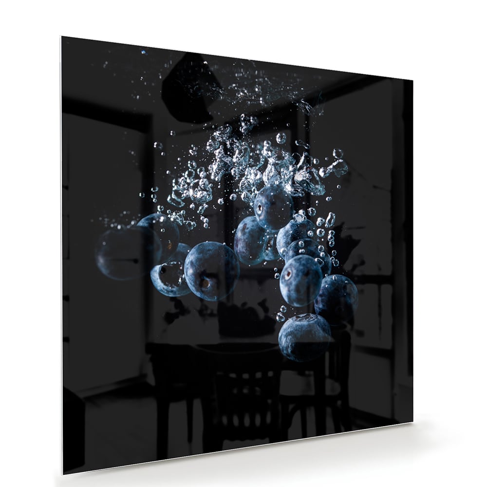 Abstraktes Glasbild mit Blasen in Wasser – Glasbild aus Sicherheitsglas, Größe 100x70