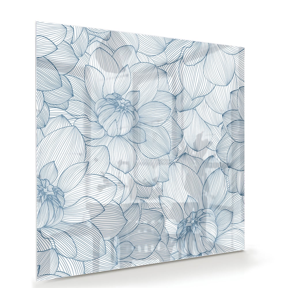 Elegantes Glasbild mit Blumendesign in Blau – Glasbild aus Sicherheitsglas, Größe 100x70