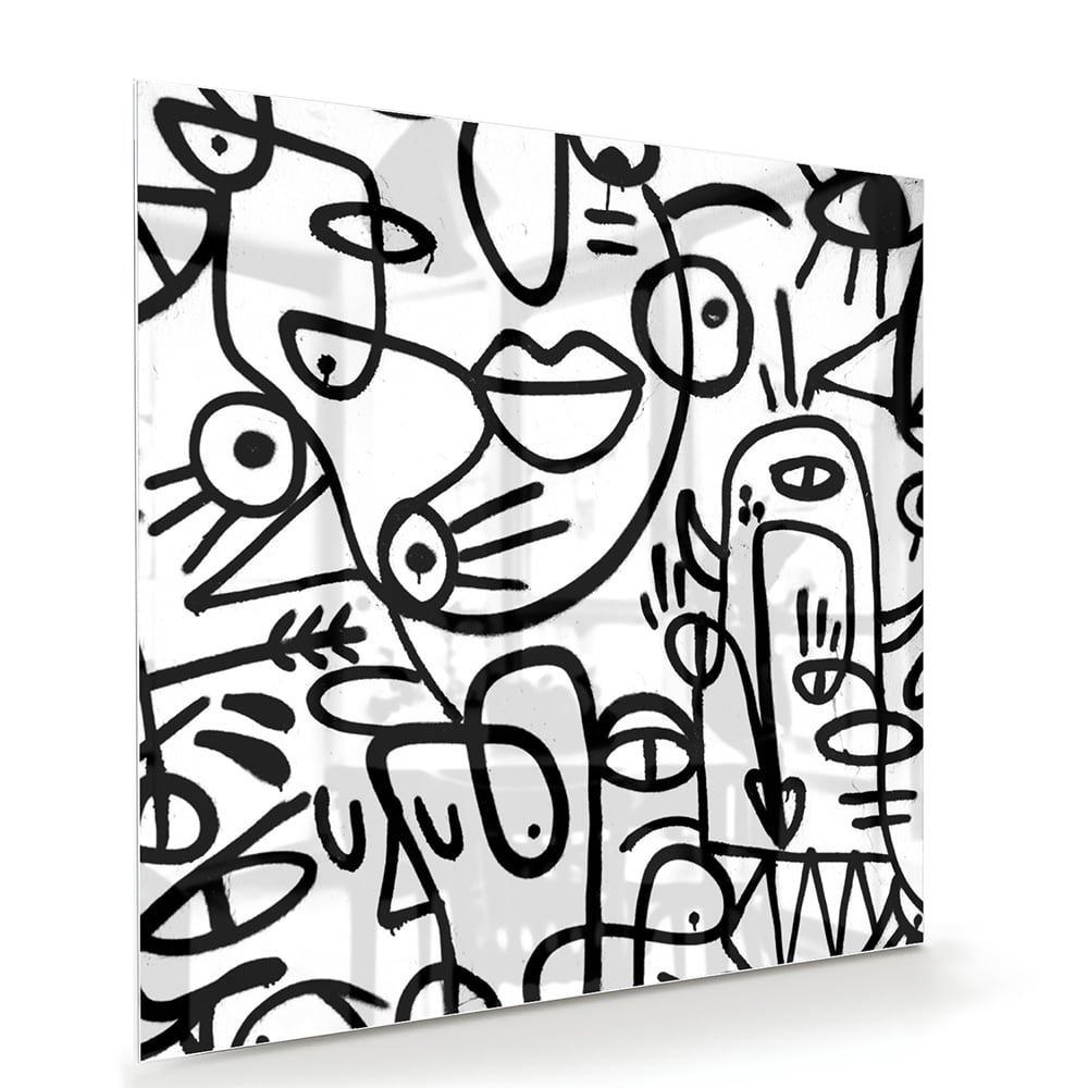 Abstraktes Schwarz-Weiß-Glasbild mit Formen – Glasbild aus Sicherheitsglas, Größe 100x70