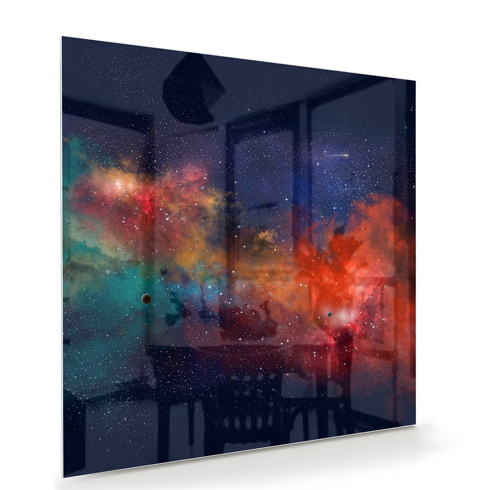 Leuchtendes Glasbild mit Galaxie – Glasbild aus Sicherheitsglas, Größe 100x70