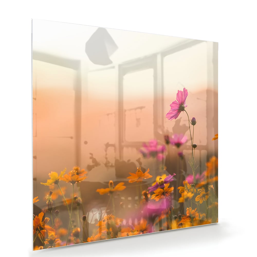 Wunderschönes Glasbild mit Blumen in Pastellfarben – Glasbild aus Sicherheitsglas, Größe 100x70