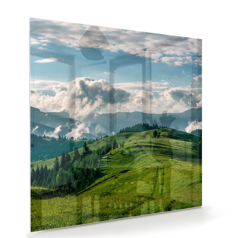 Glasbild mit atemberaubender Berglandschaft – Glasbild aus Sicherheitsglas, Größe 100x70