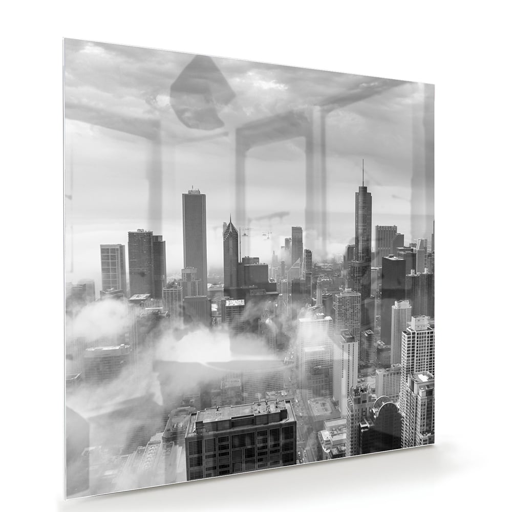 Schwarz-Weiß-Glasbild mit Stadtmotiv – Glasbild aus Sicherheitsglas, Größe 100x70