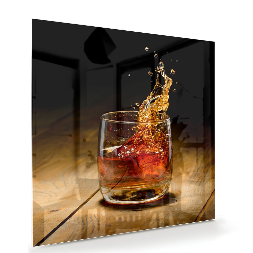 Glasbild mit spritzigem Getränk – Glasbild aus Sicherheitsglas, Größe 100x70