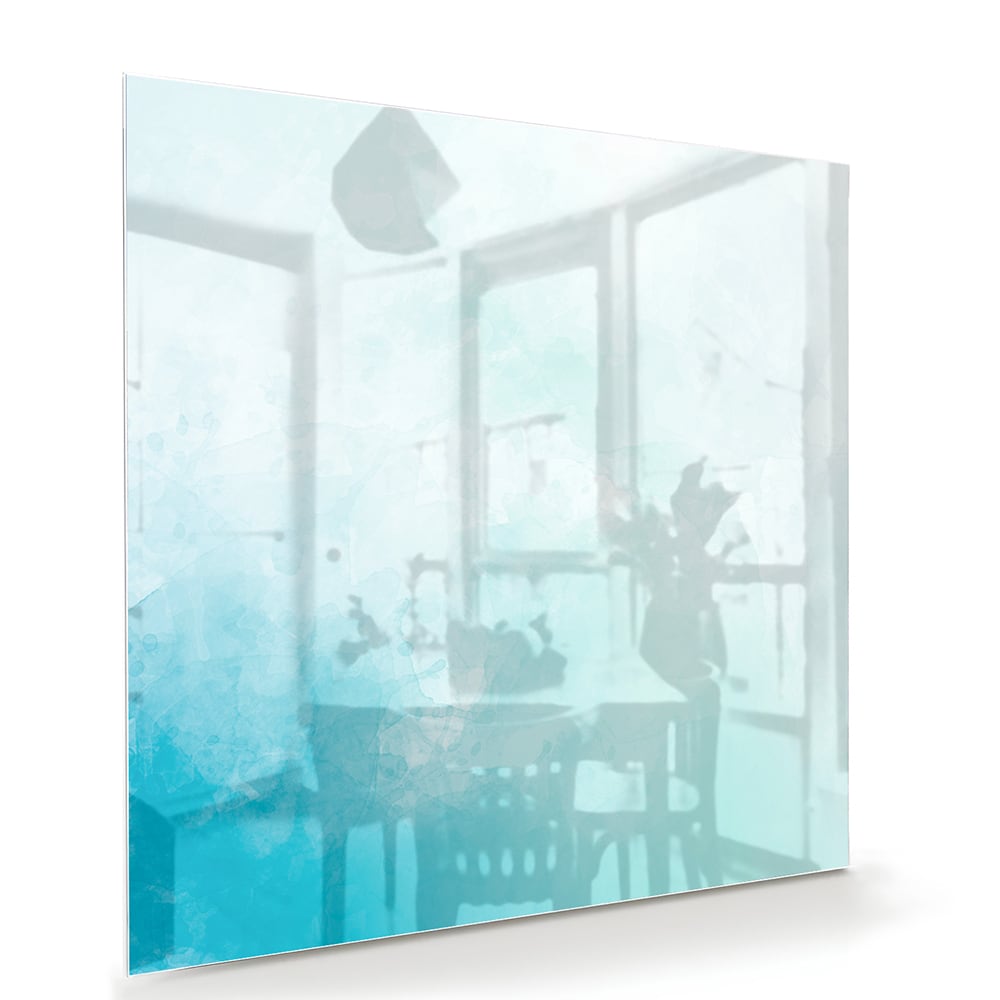 Abstraktes Glasbild in blauen und türkisen Farbtönen – Glasbild aus Sicherheitsglas, Größe 100x70