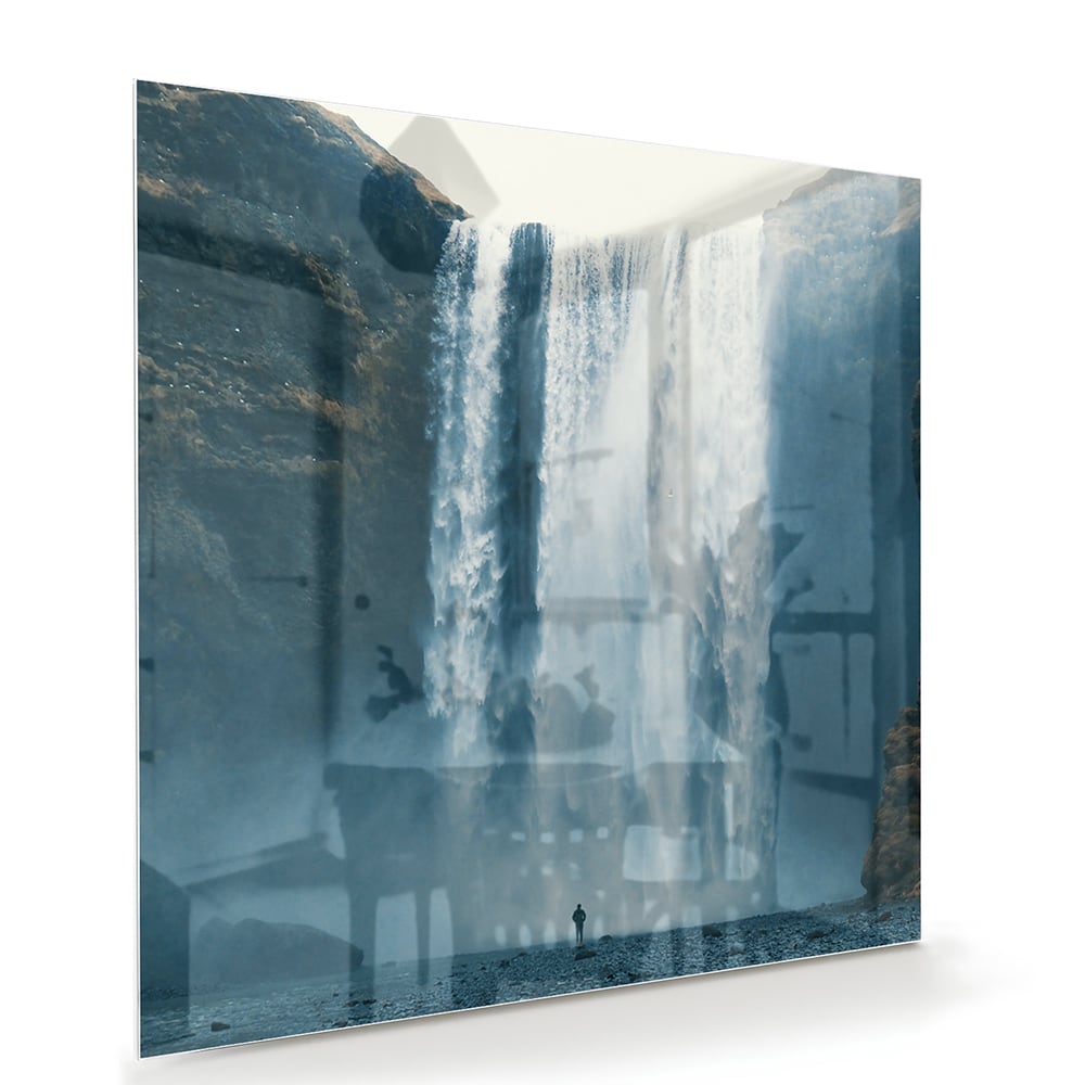 Atemberaubendes Glasbild mit Wasserfall – Glasbild aus Sicherheitsglas, Größe 100x70