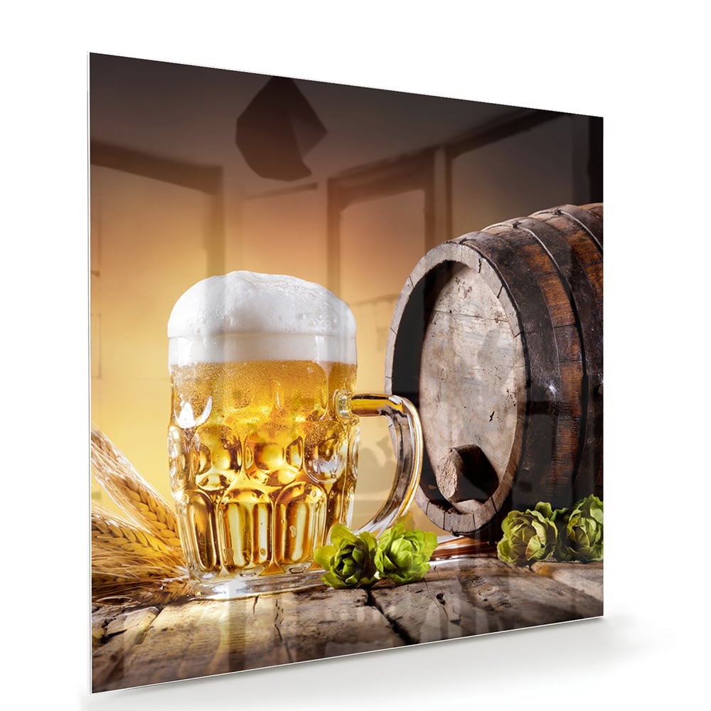 Glasbild mit einem kühlen Bier – Glasbild aus Sicherheitsglas, Größe 100x70