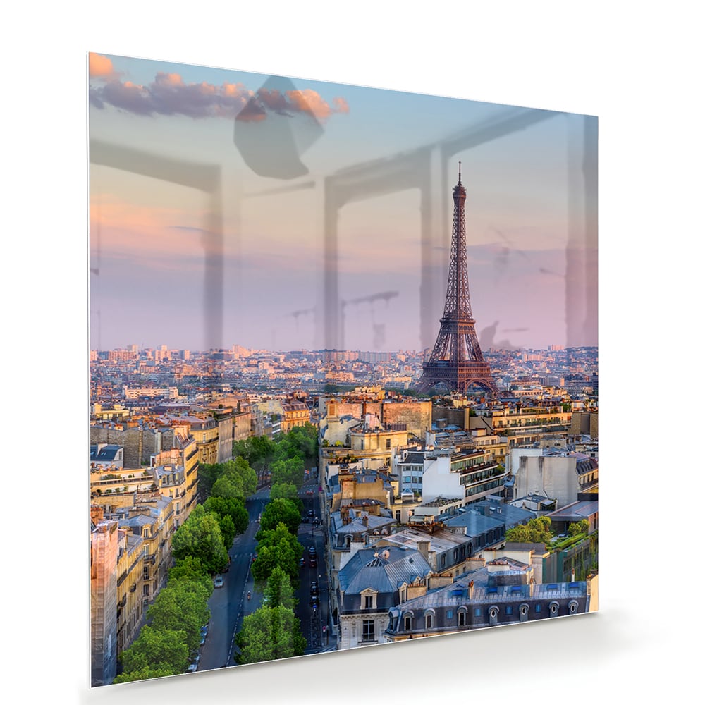 Glasbild mit dem Eiffelturm in Paris – Glasbild aus Sicherheitsglas, Größe 100x70