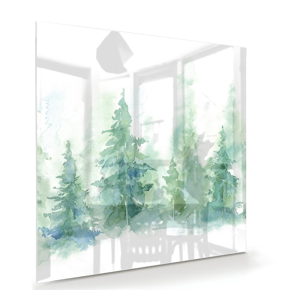 Glasbild mit grünen Tannenbäumen – Glasbild aus Sicherheitsglas, Größe 100x70