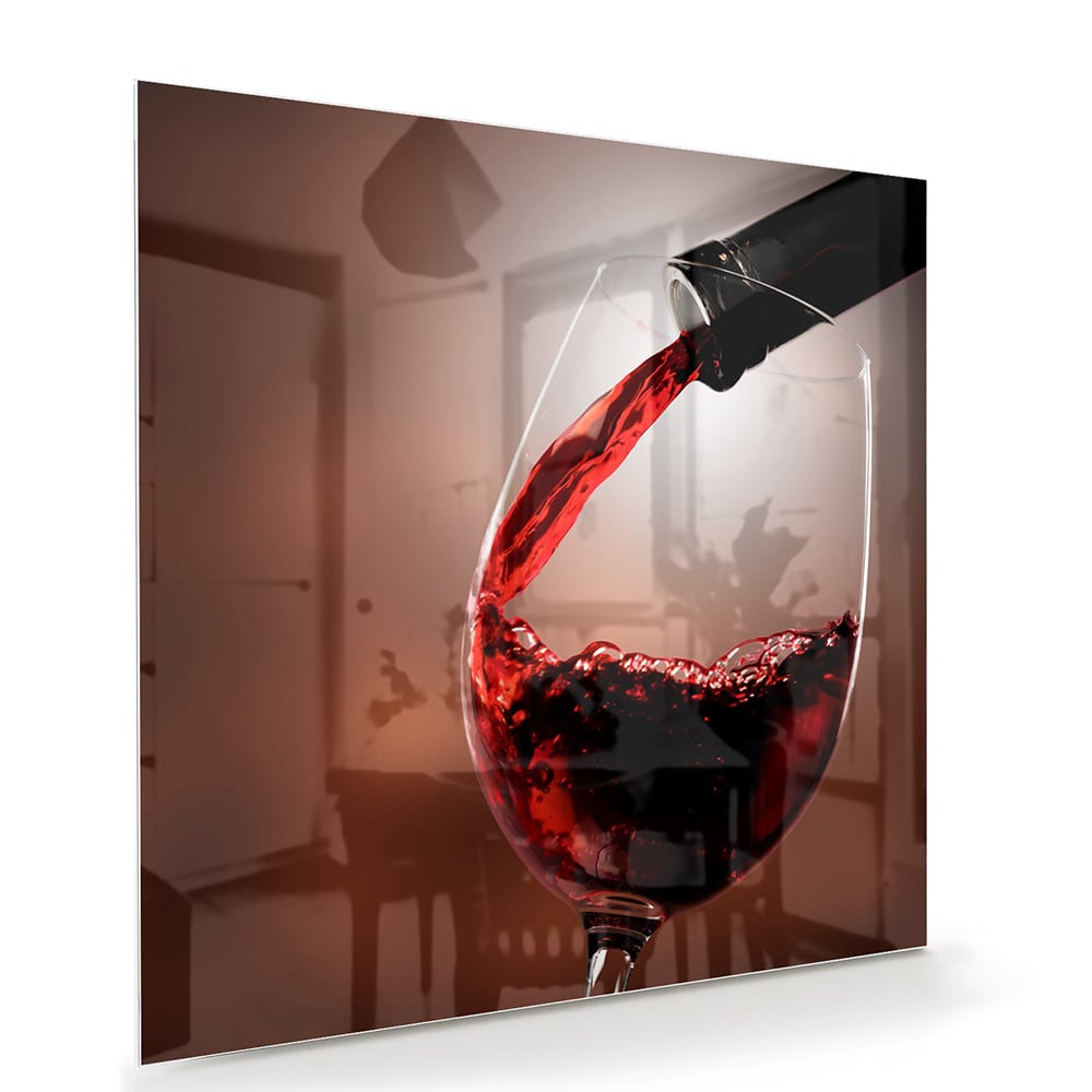 Glasbild mit Rotwein in einem stilvollen Raum – Glasbild aus Sicherheitsglas, Größe 100x70