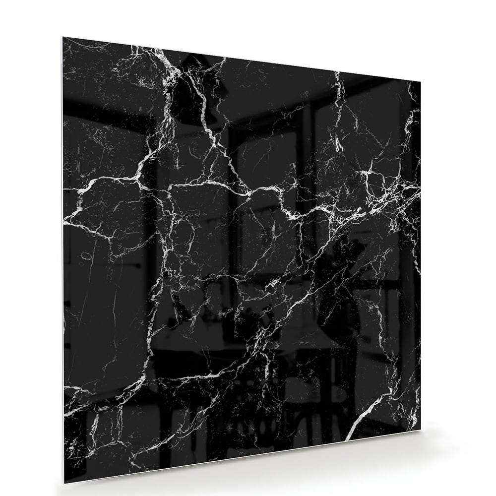 Elegantes Glasbild in schwarzer Marmoroptik – Glasbild aus Sicherheitsglas, Größe 100x70