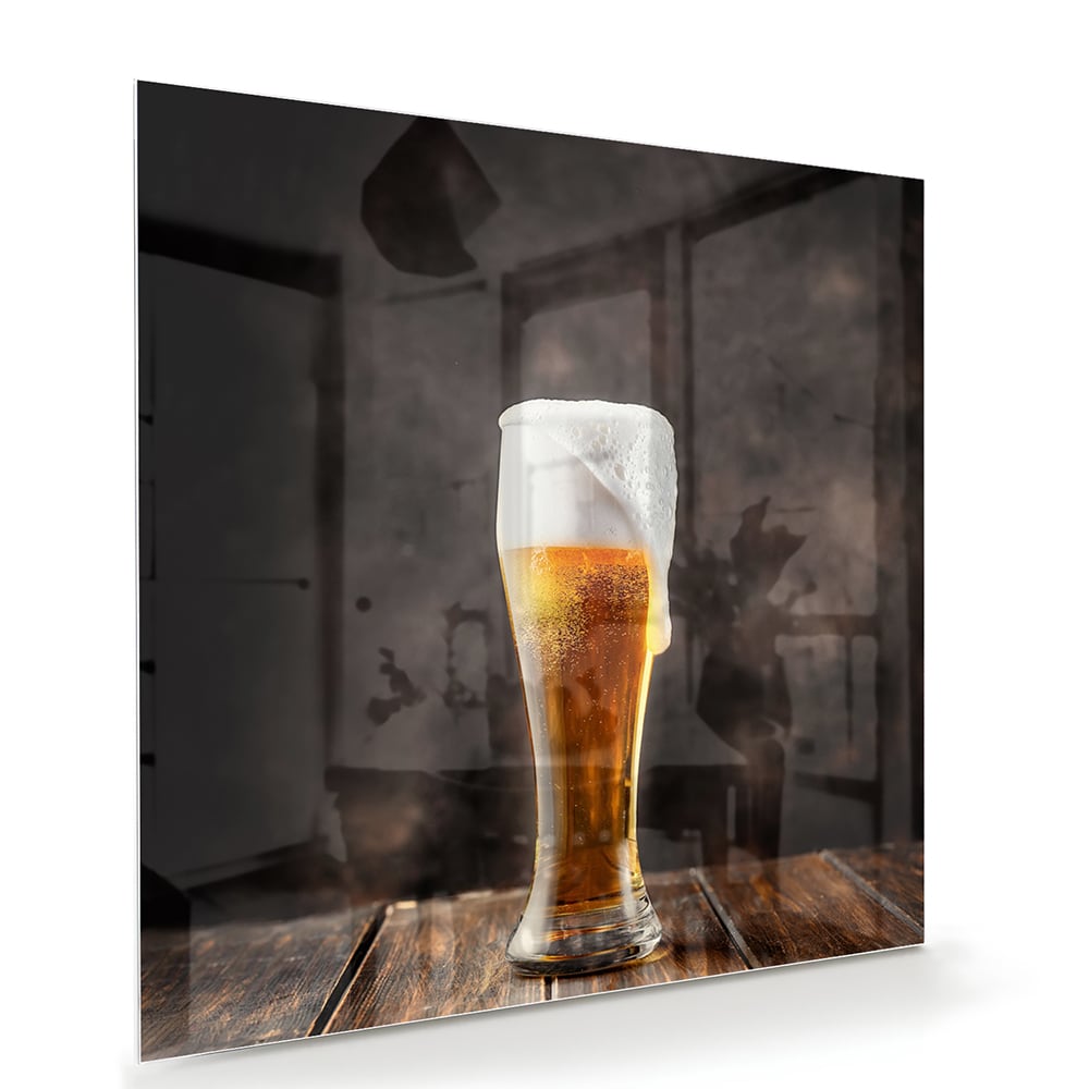 Stilvolles Glasbild mit einem Bier – Glasbild aus Sicherheitsglas, Größe 100x70
